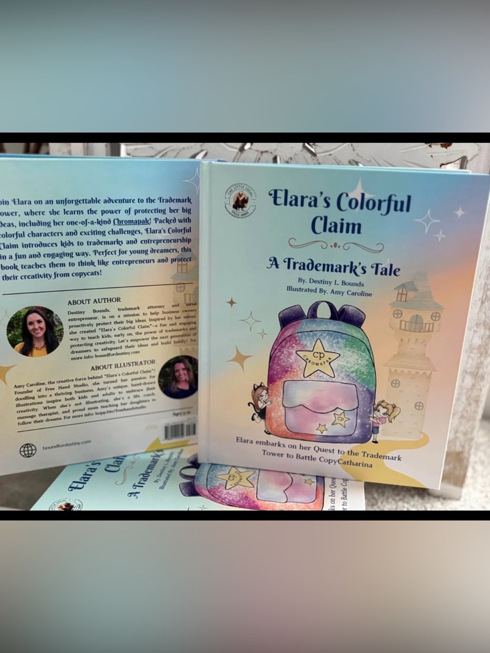 “Elara’s Colorful Claim” Kids Rainbow Glitter Backpack Hardcover Book Cover 📚